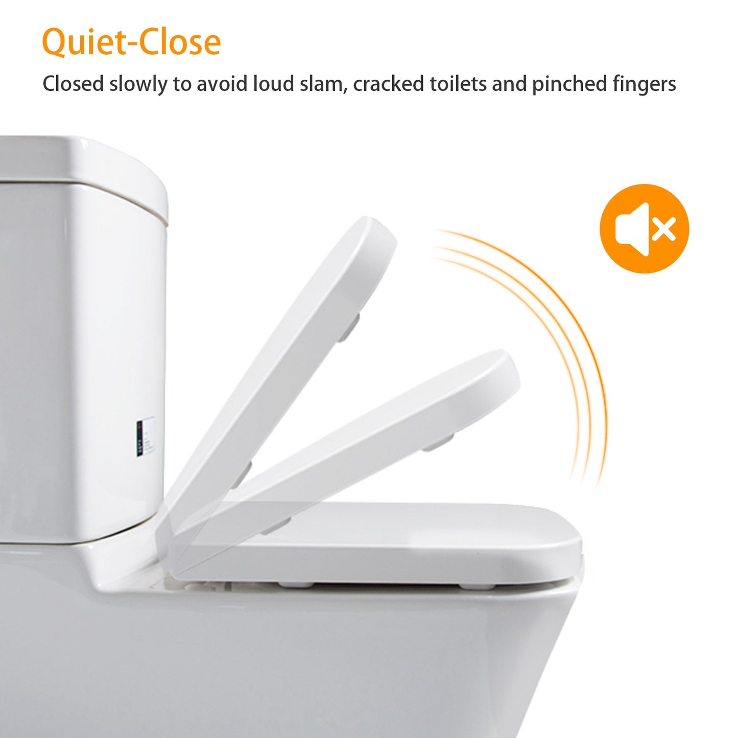 Square Toilet Seat with Grip-Tight Seat Bumpers Heavy-Duty Quiet-Close