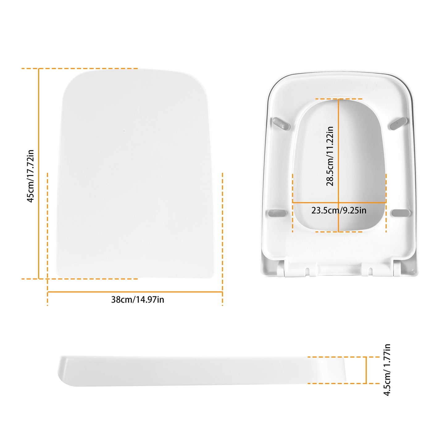 Square Toilet Seat with Grip-Tight Seat Bumpers Heavy-Duty Quiet-Close