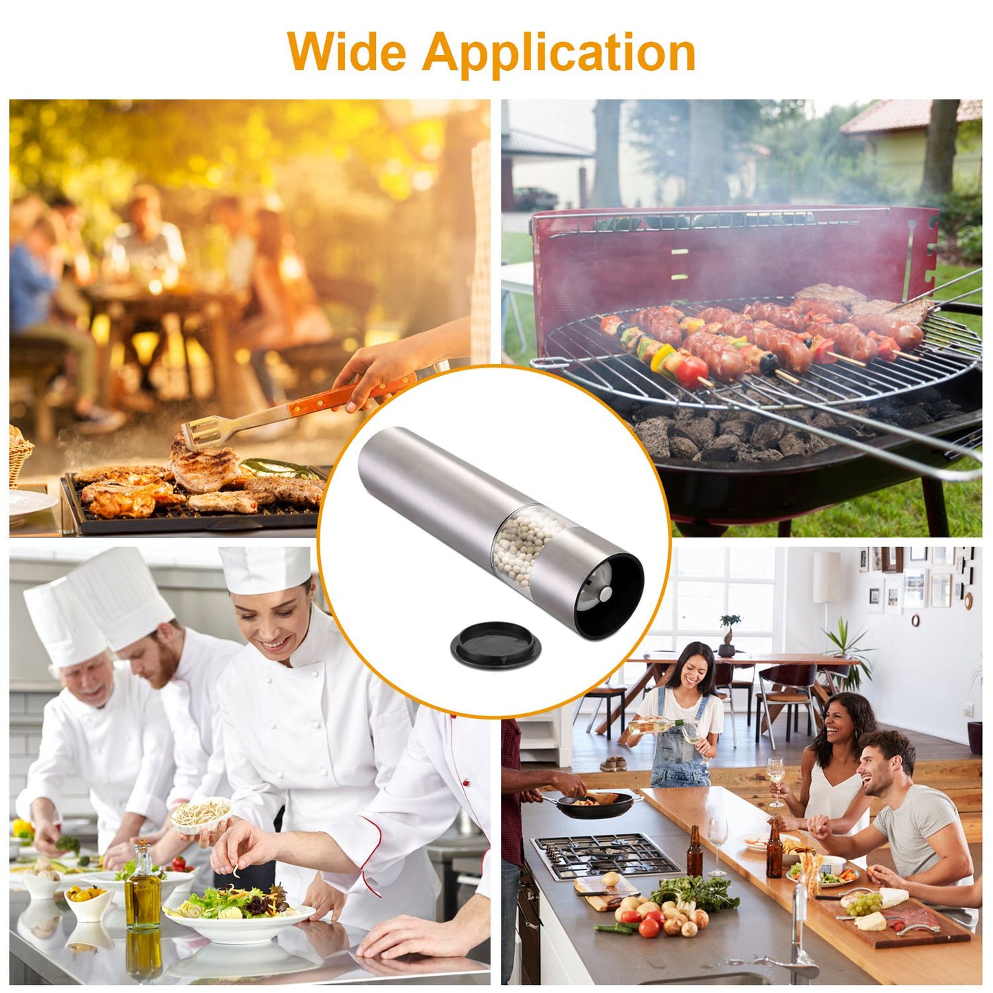 Electric Salt Pepper Grinder with Light Adjustable Coarseness Stainless Steel Salt Pepper Shaker