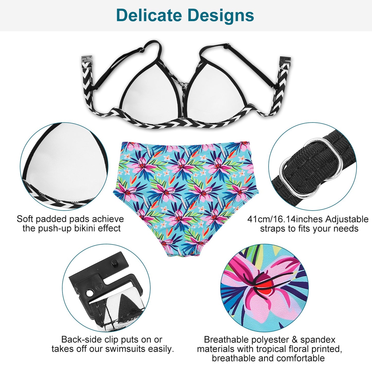 Bikini Swimsuit For Women Floral Padded Push Up Bikini Sets M Size