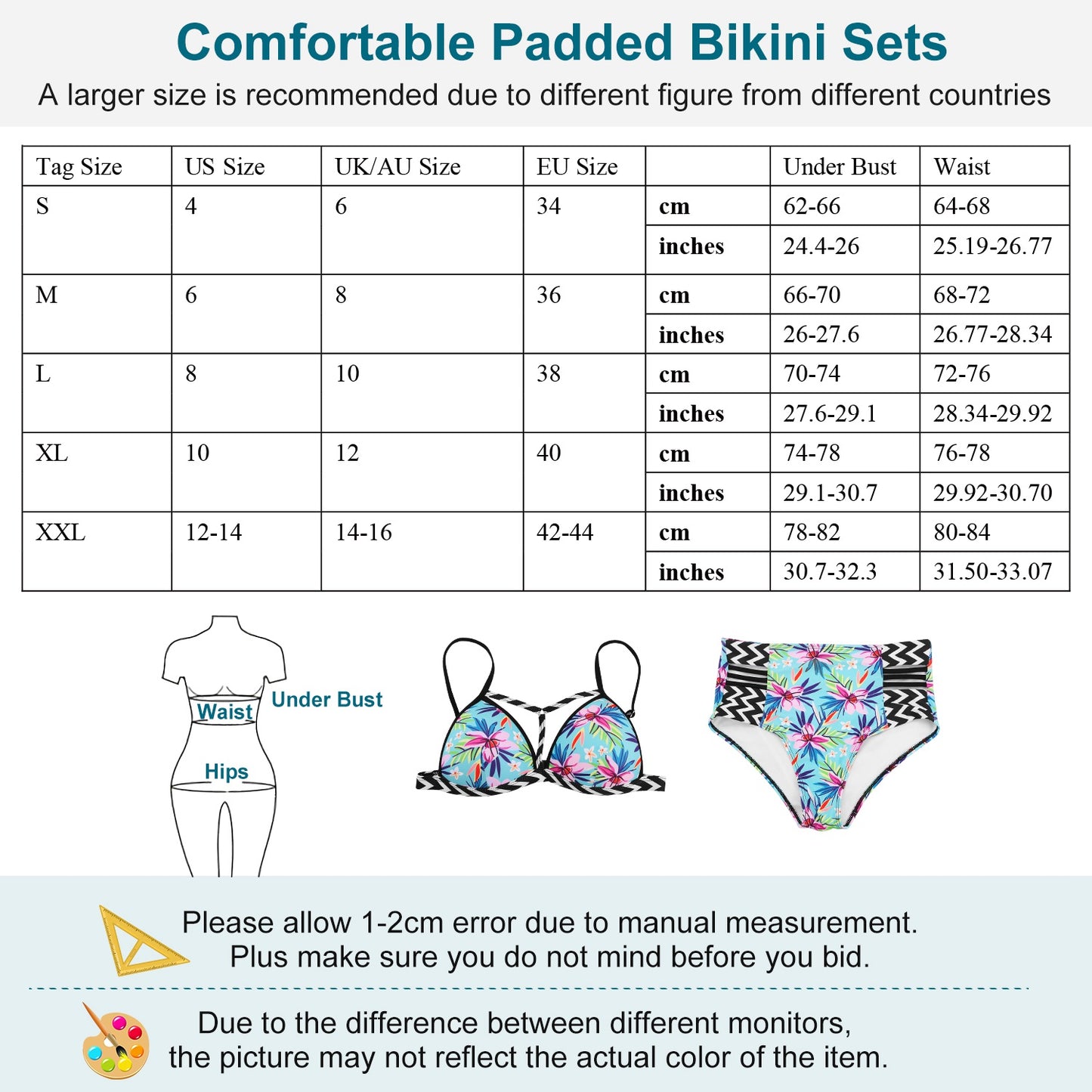 Bikini Swimsuit For Women Floral Padded Push Up Bikini Sets M Size