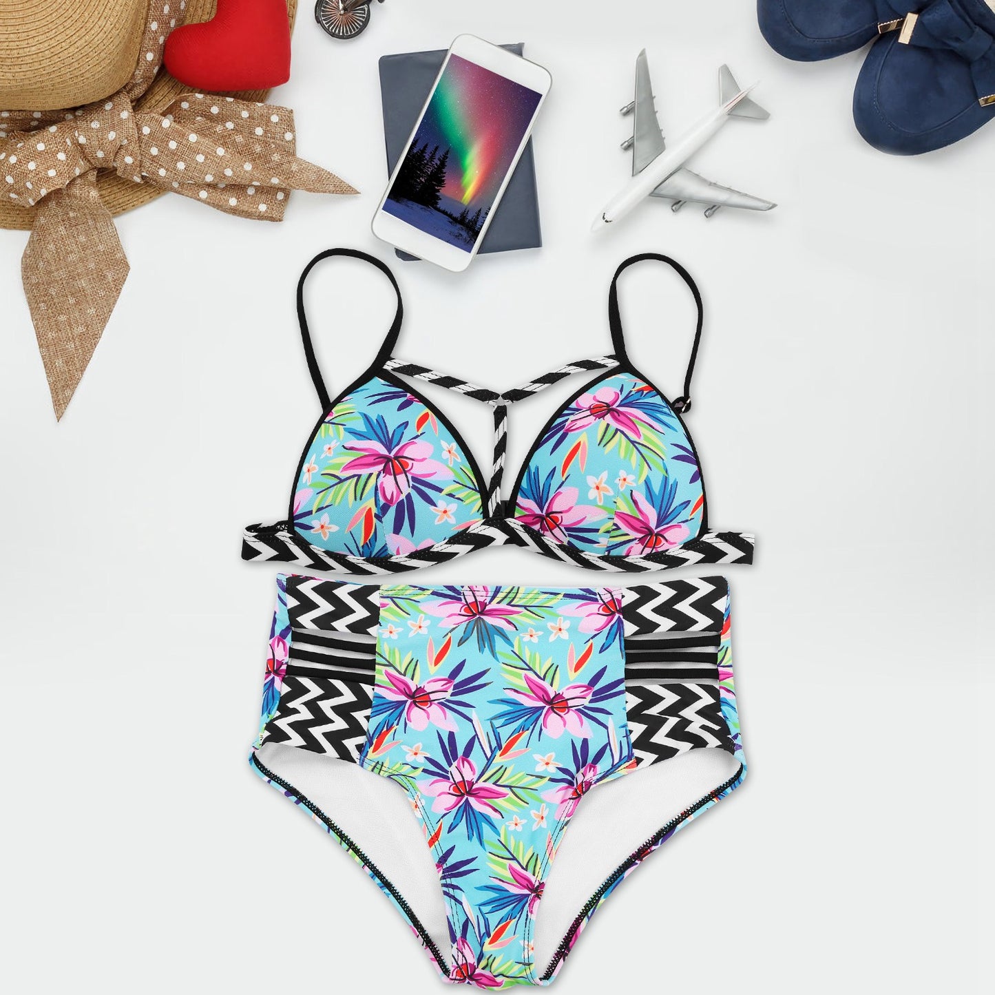 Bikini Swimsuit For Women Floral Padded Push Up Bikini Sets M Size