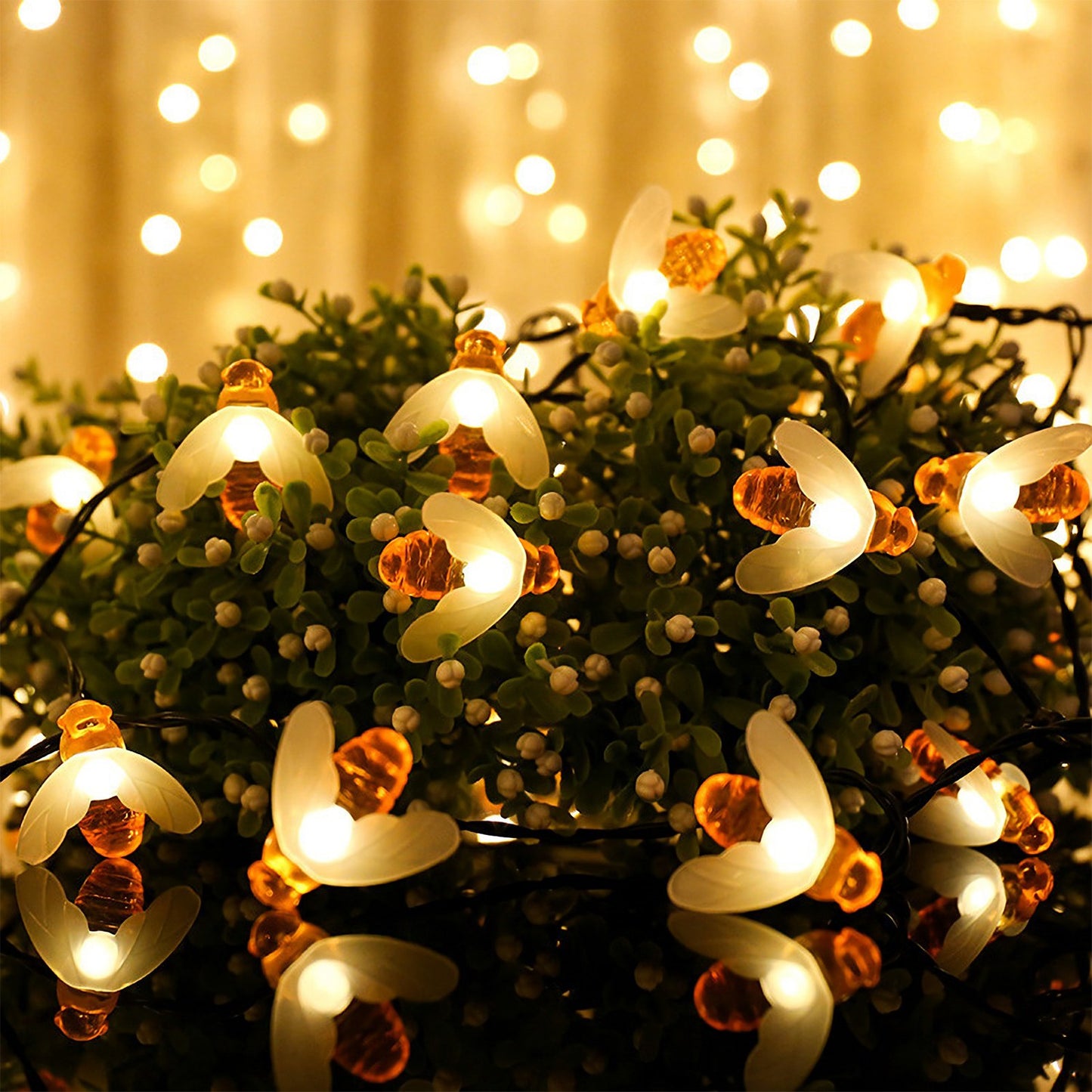 Solar String Bee Lights 30 Honeybees LED Fairy Solar Lights 8 Lighting Modes
