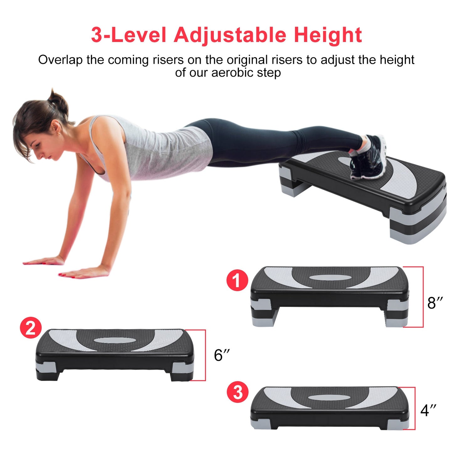 32inch Fitness Aerobic Stepper Adjustable Workout Exercise Step Platform