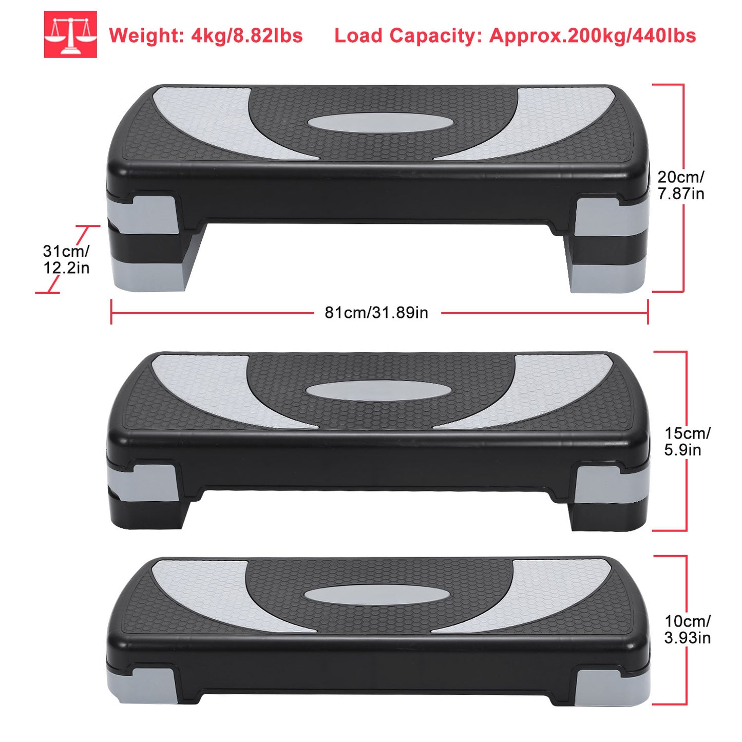 32inch Fitness Aerobic Stepper Adjustable Workout Exercise Step Platform