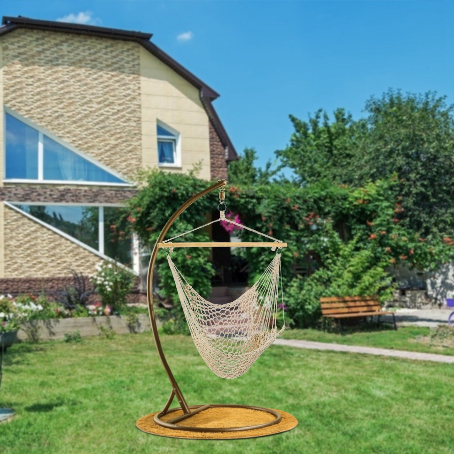 Hammock Chair Hanging Rope Seat Swing w/ Wooden Stick 220lbs Load