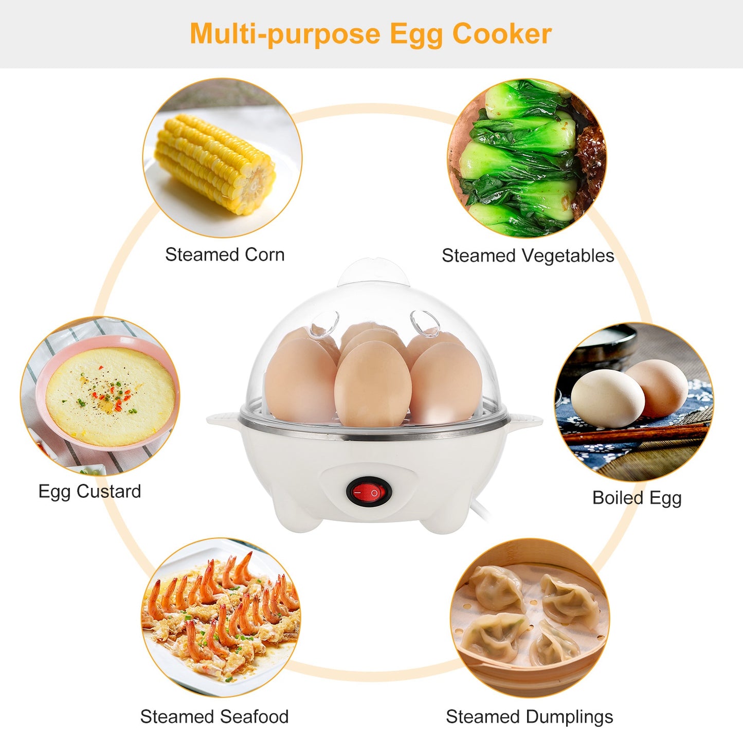 Electric Egg Cooker 7-Capacity BPA-Free Hard-Boiled Egg Maker