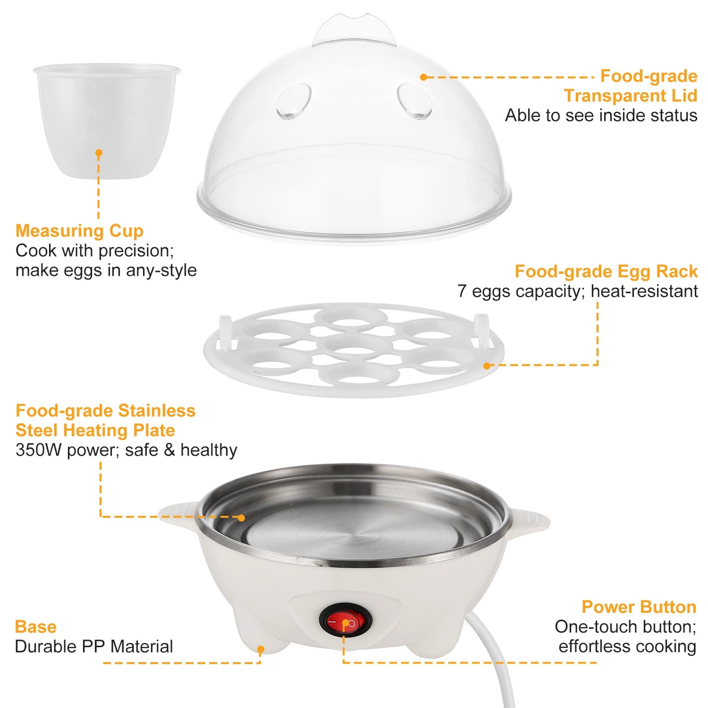 Electric Egg Cooker 7-Capacity BPA-Free Hard-Boiled Egg Maker