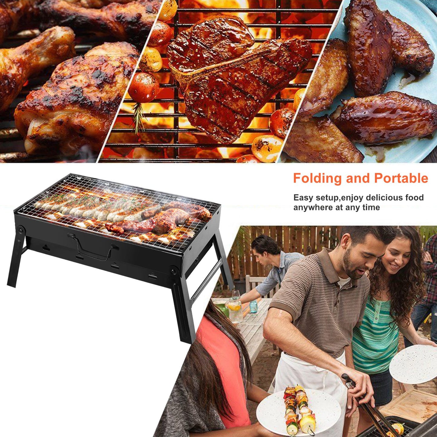 Portable BBQ Grill Foldable Charcoal Grill Lightweight Smoker Grill