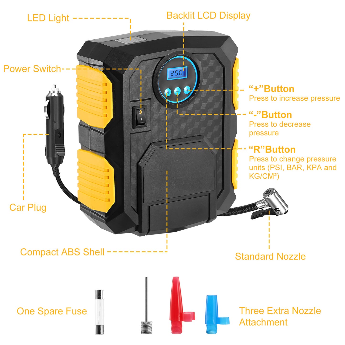 Tire Inflator 12V DC 120W 150PSI Tire Pump w/LCD Electric Air Compressor