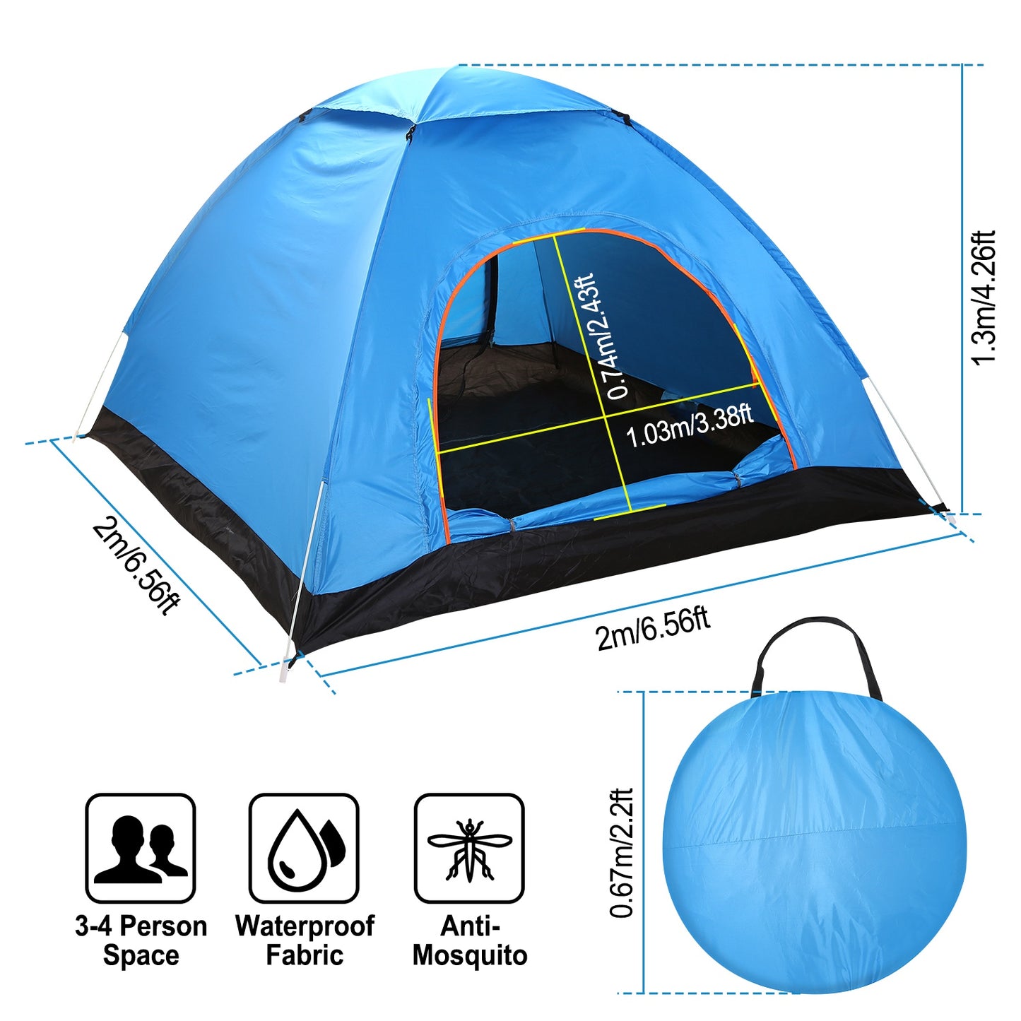 4 Persons Camping Waterproof Tent Pop Up Tent Instant Setup Tent