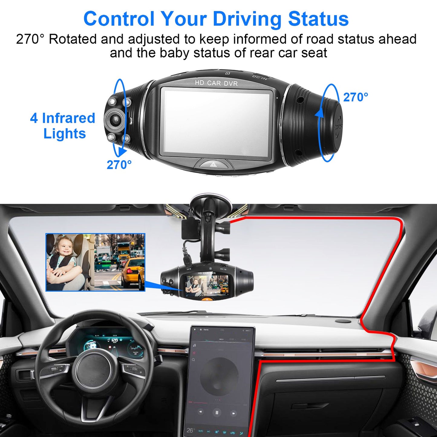 FHD 1080P Dual Lens Car DVR Dash Cam GPS Camera Video Recorder