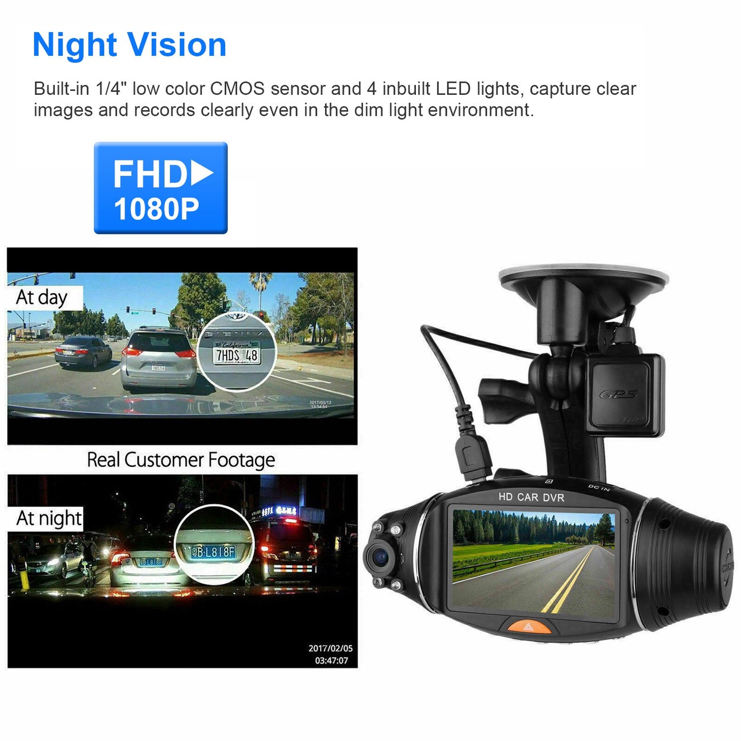 FHD 1080P Dual Lens Car DVR Dash Cam GPS Camera Video Recorder