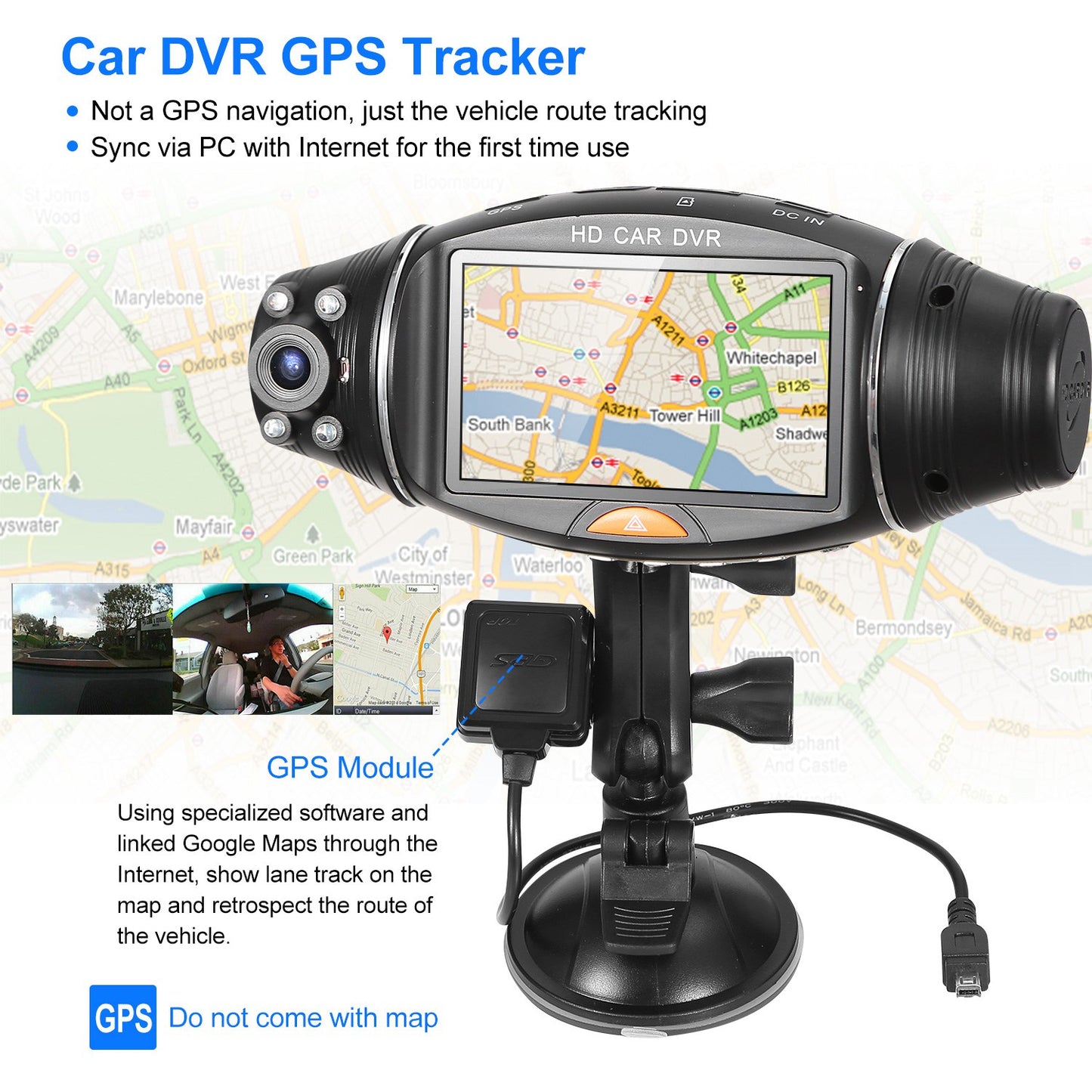 FHD 1080P Dual Lens Car DVR Dash Cam GPS Camera Video Recorder