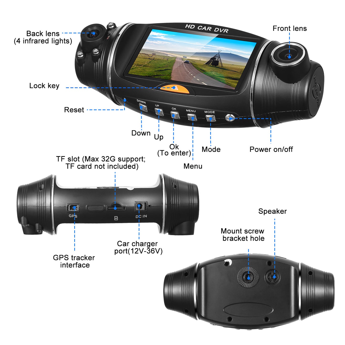 FHD 1080P Dual Lens Car DVR Dash Cam GPS Camera Video Recorder