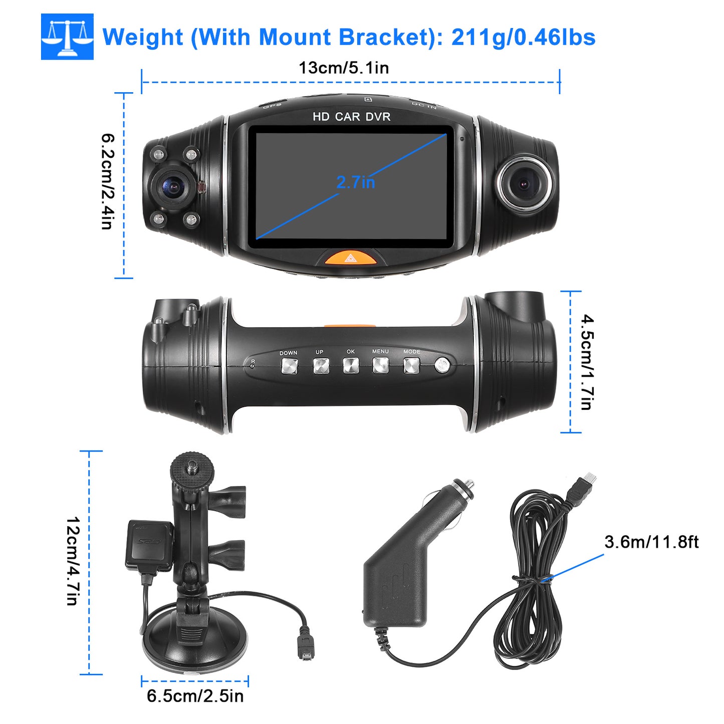 FHD 1080P Dual Lens Car DVR Dash Cam GPS Camera Video Recorder
