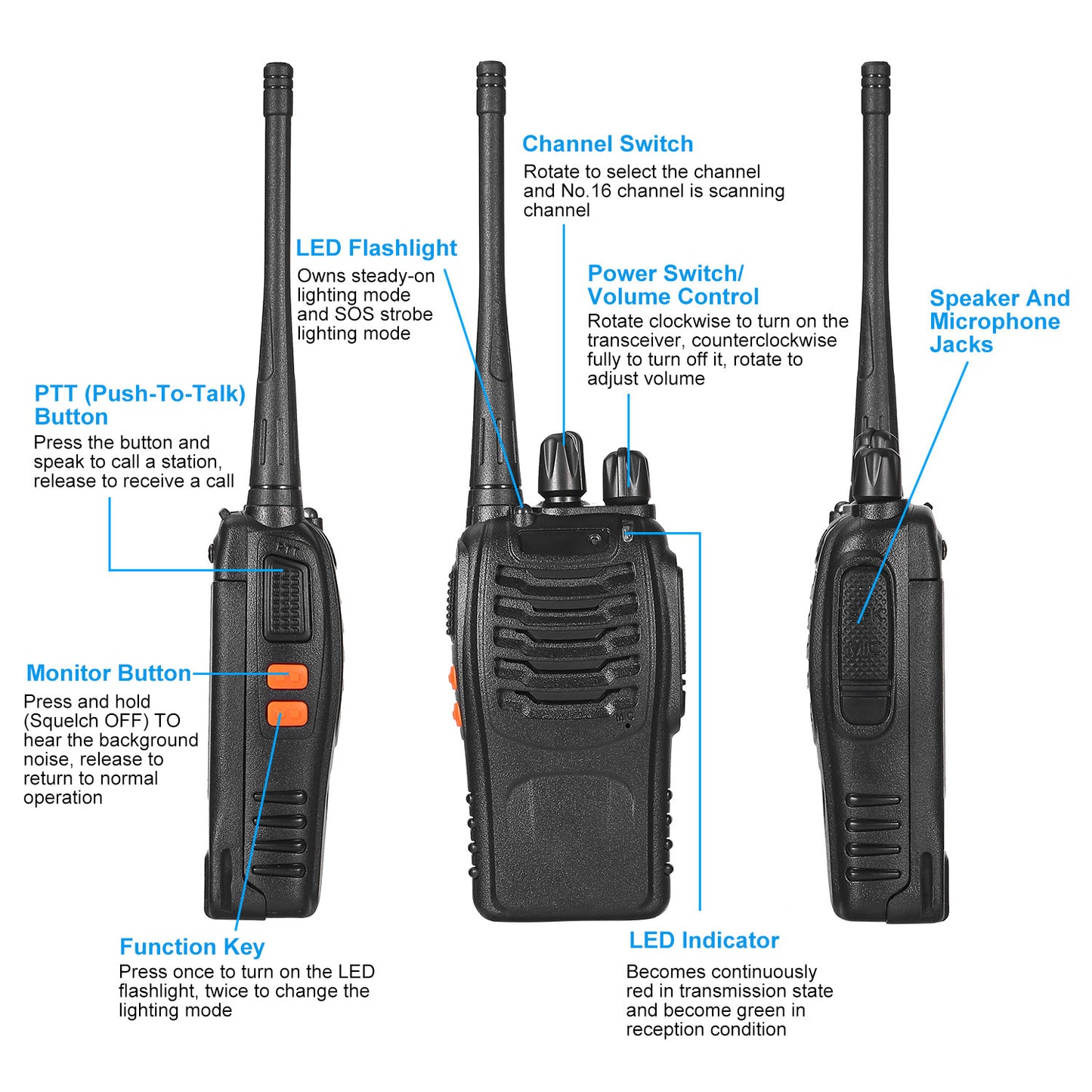 Walkie Talkies Two Way Radio UHF 16CH 400-470MHZ Long Range