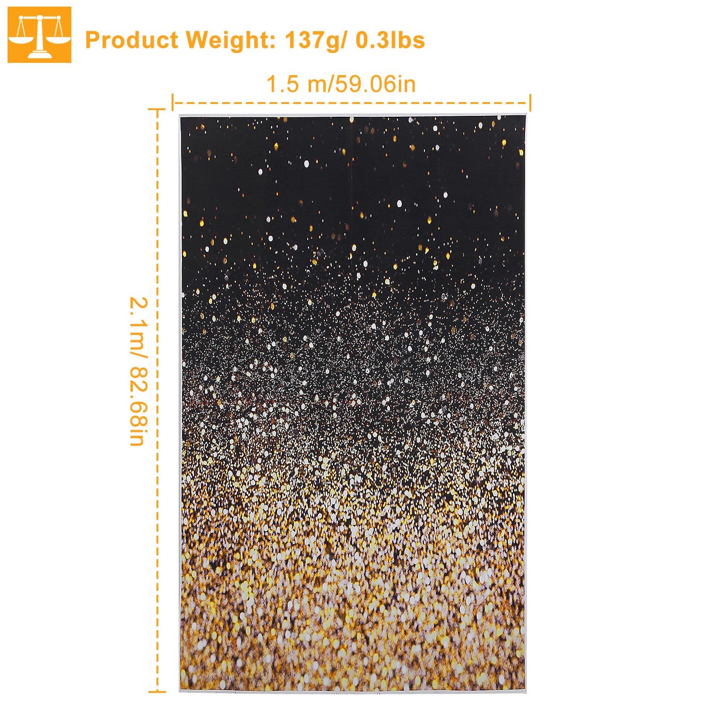 5x7FT Glitter Photo Backdrop Gradual Glitter Black Gold Bokeh Spots Photography Background