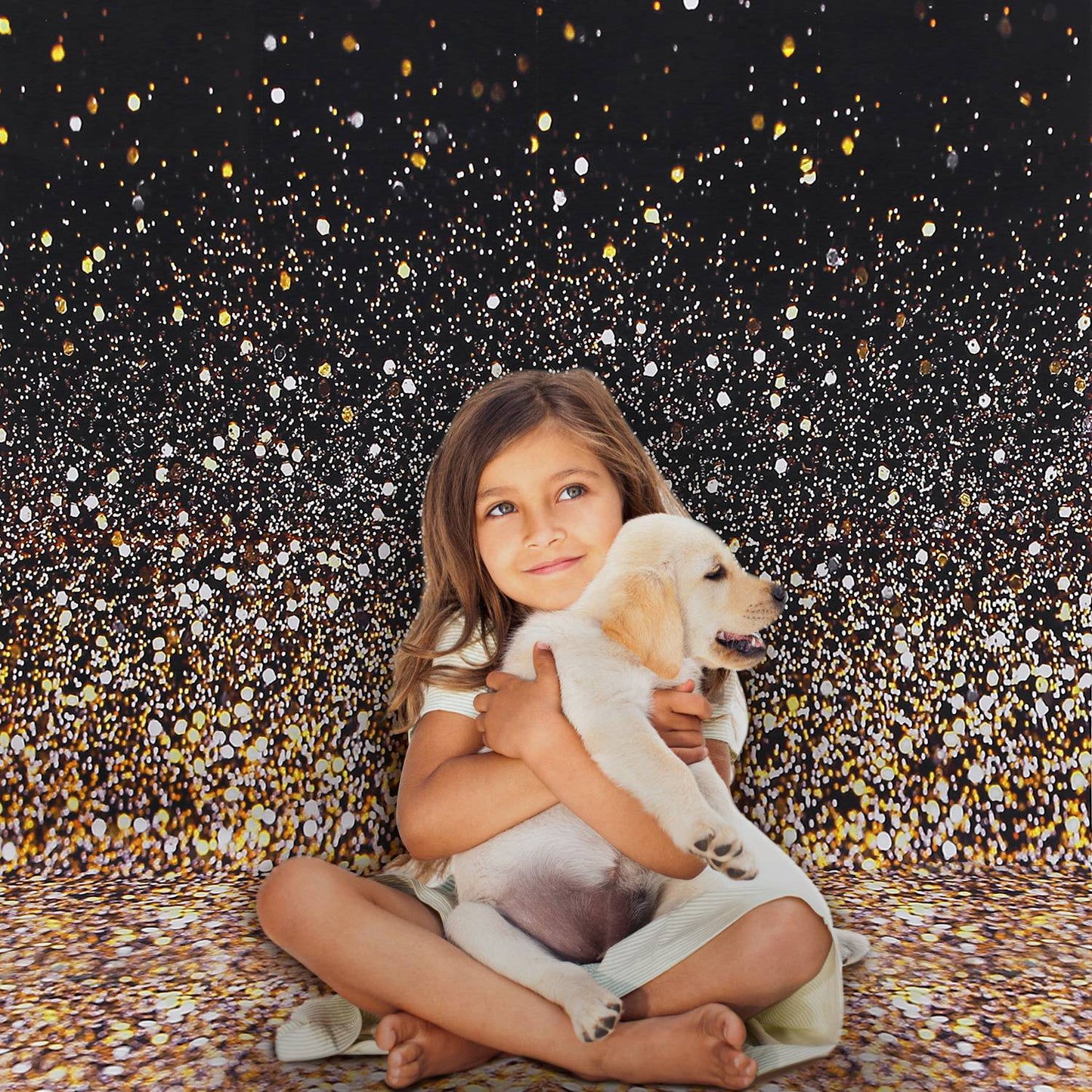 5x7FT Glitter Photo Backdrop Gradual Glitter Black Gold Bokeh Spots Photography Background
