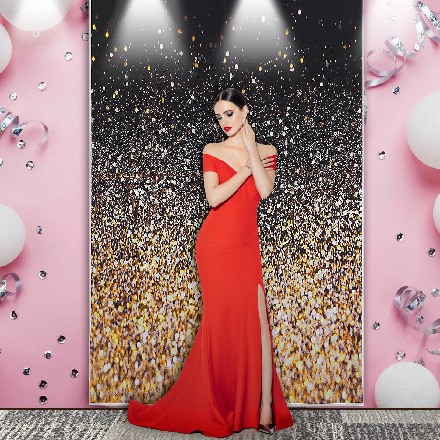 5x7FT Glitter Photo Backdrop Gradual Glitter Black Gold Bokeh Spots Photography Background