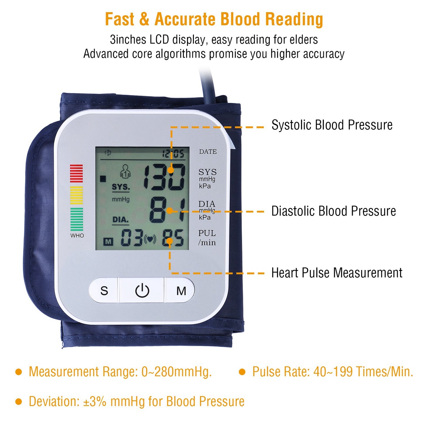 Digital Arm Blood Pressure Monitor LCD Digital Heart Beat BP Gauge Health Test