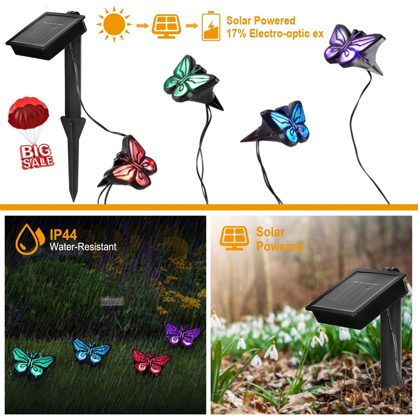 Solar String Light 4 Butterfly Fairy Lights Waterproof Garden Lawn Light
