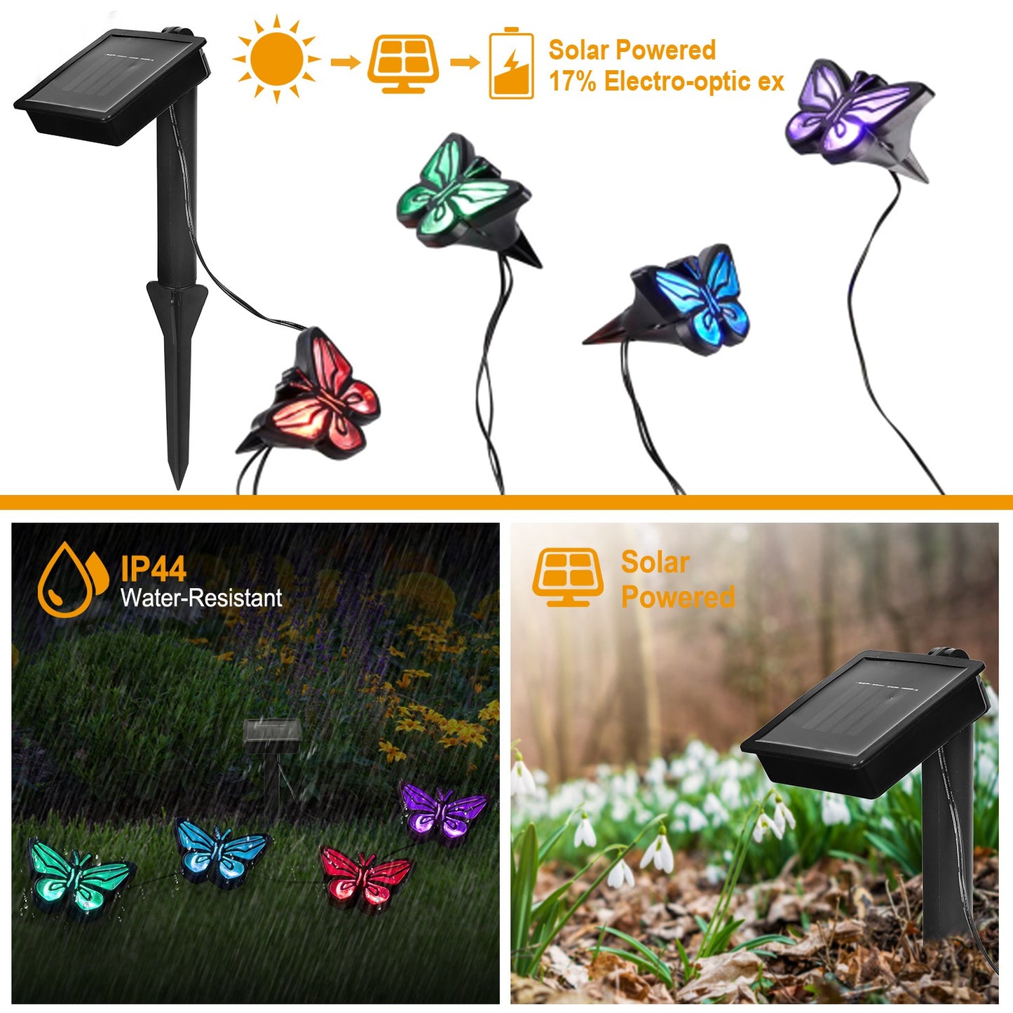 Solar String Light 4 Butterfly Fairy Lights Waterproof Garden Lawn Light