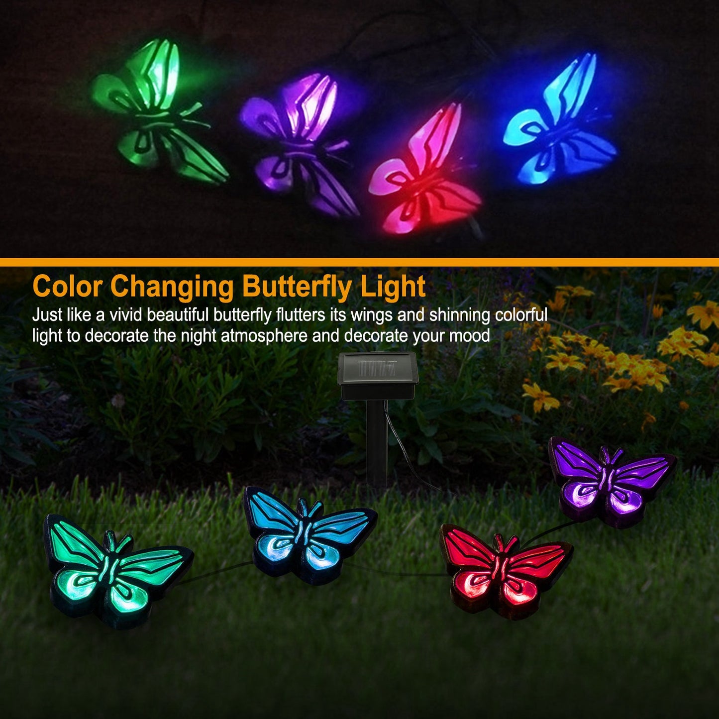 Solar String Light 4 Butterfly Fairy Lights Waterproof Garden Lawn Light