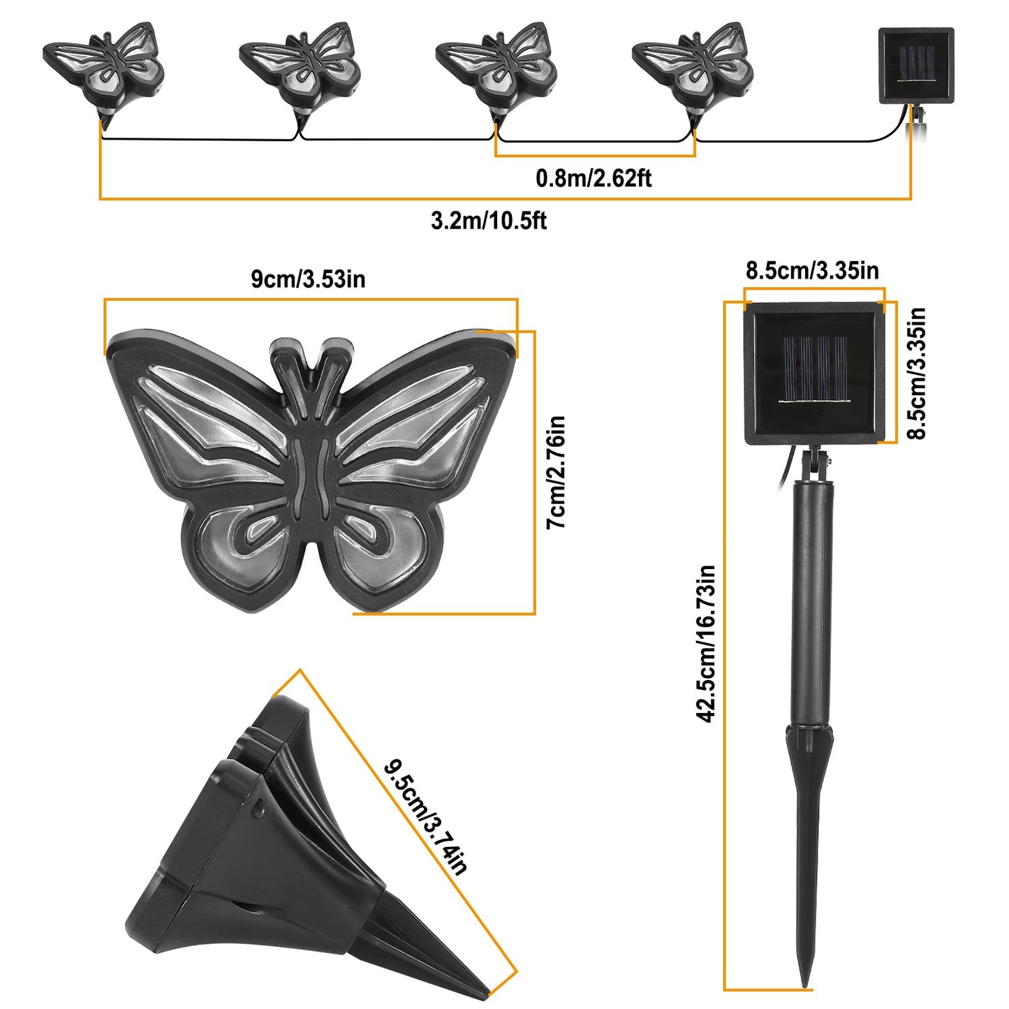 Solar String Light 4 Butterfly Fairy Lights Waterproof Garden Lawn Light
