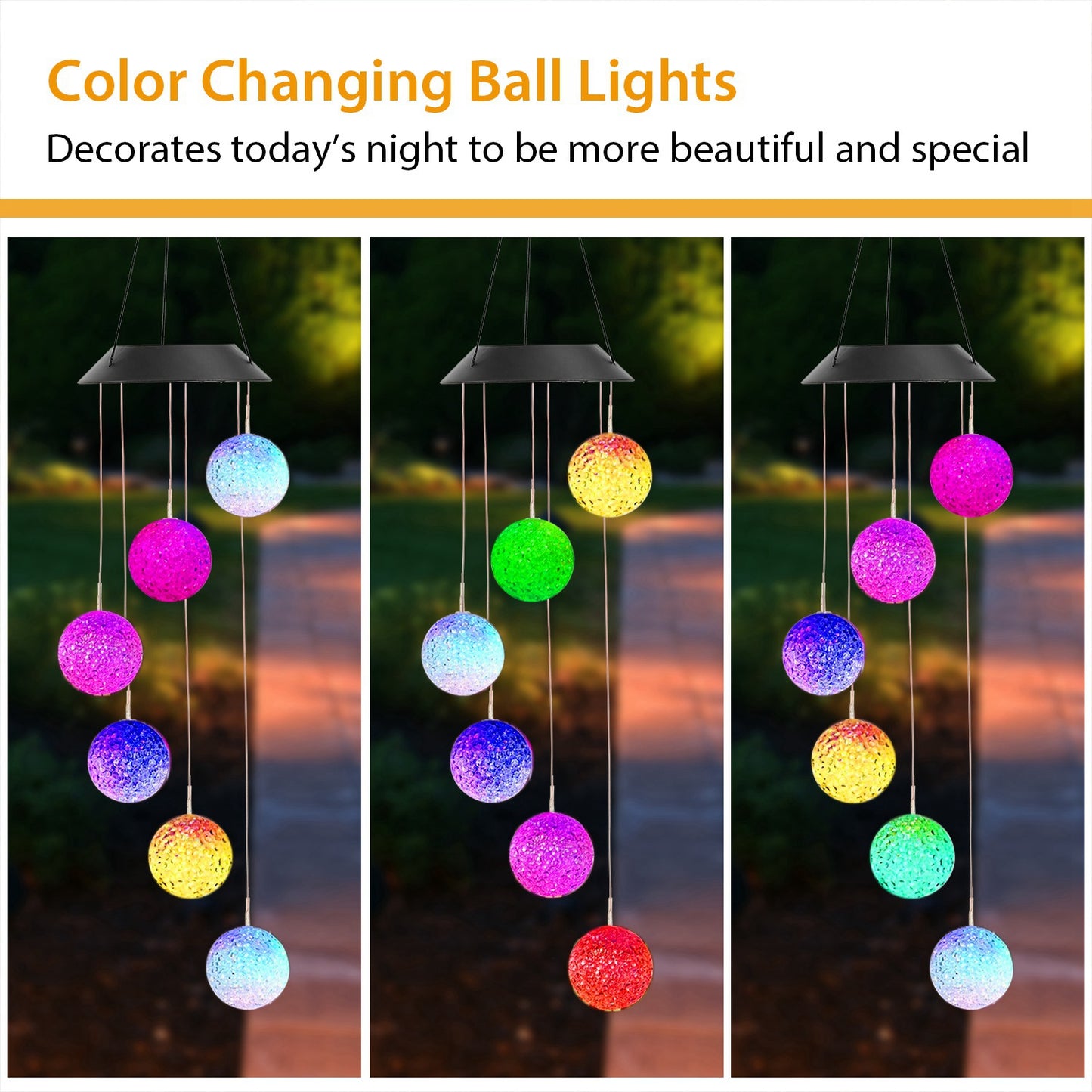Solar Powered LED Ball Wind Chimes Color Changing LED String Light