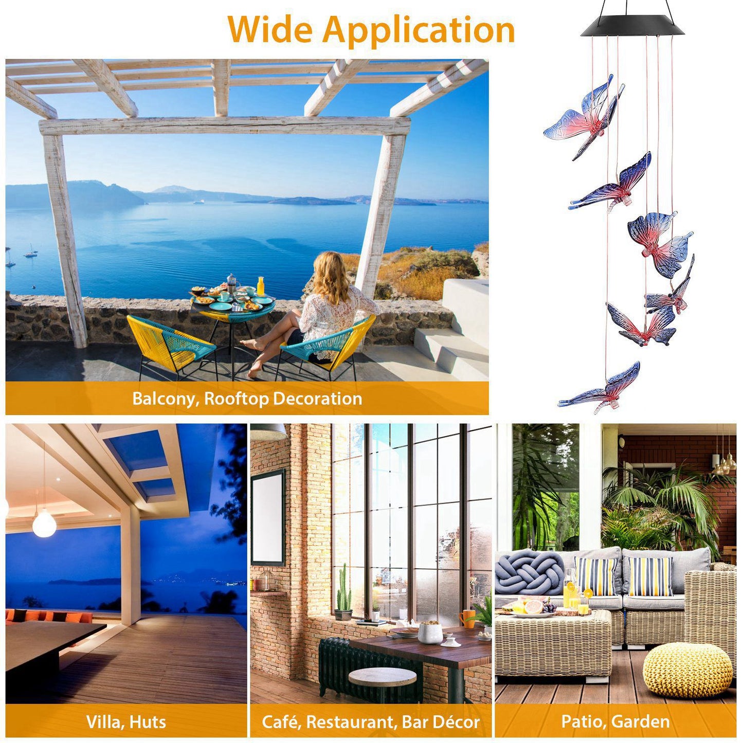 Solar LED Butterfly Wind Chimes Color Changing LED Butterfly String Light