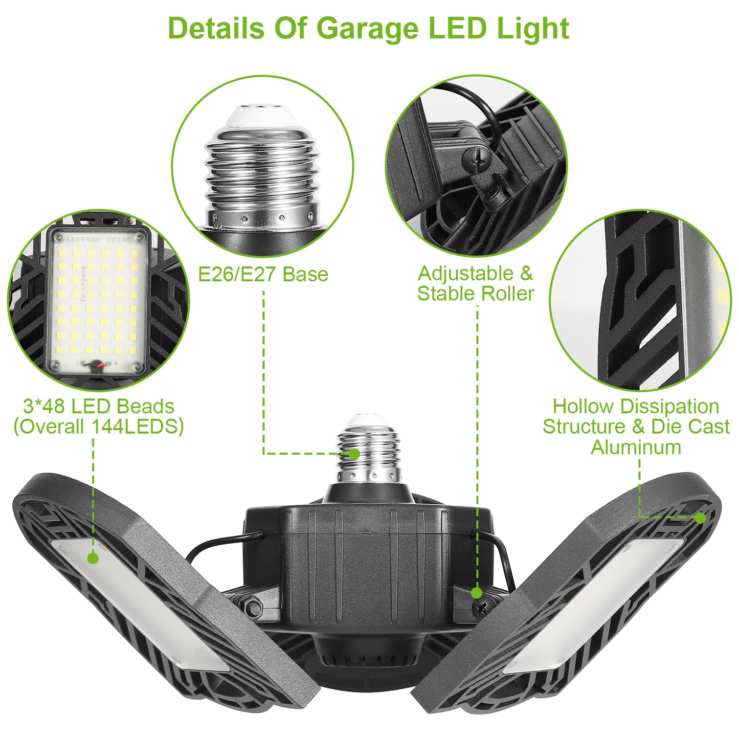 LED Garage Light, iMounTEK E26/E27 80W 7000LM 6500K Garage Ceiling Light