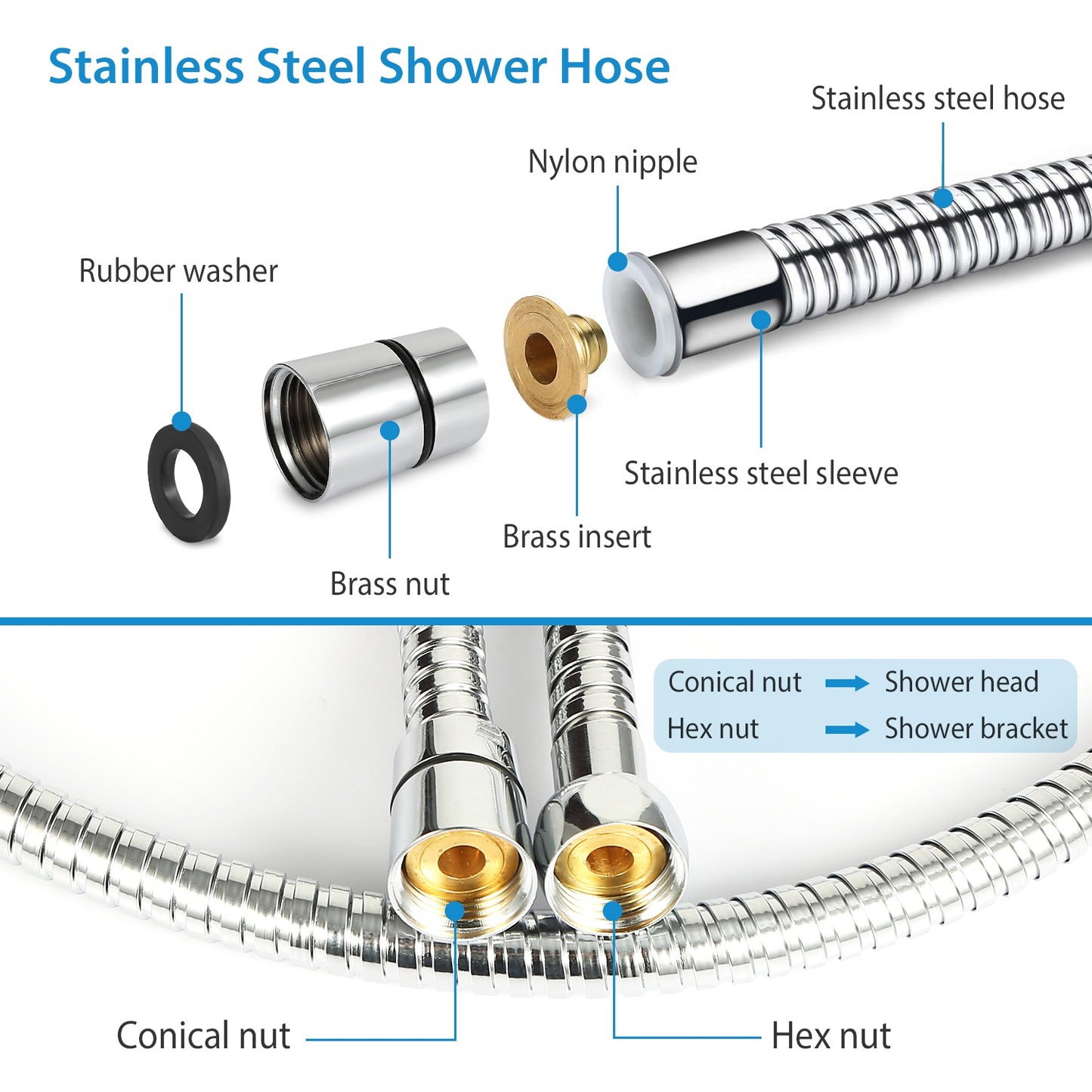 Handheld Shower Head Stainless High Pressure 5 Spray Settings Massage Spa Showerhead