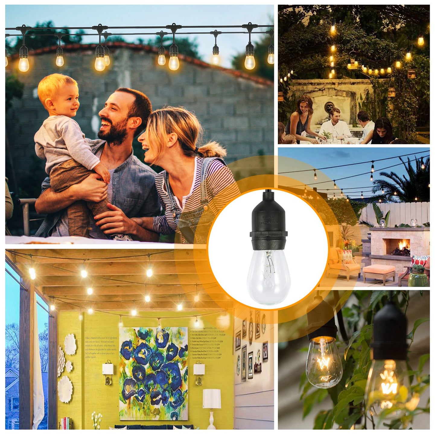 48FT Outdoor String Light Waterproof Patio String Lights