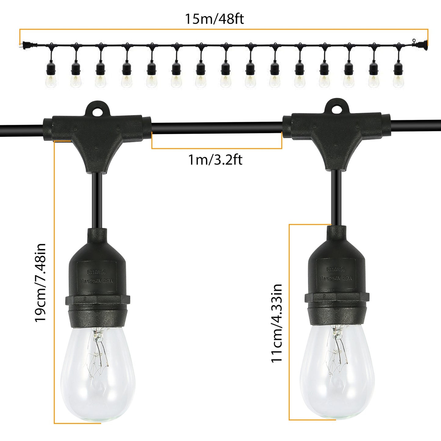 48FT Outdoor String Light Waterproof Patio String Lights