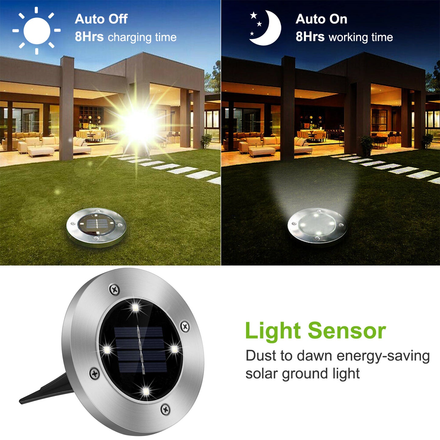4pcs Solar Ground Light Waterproof Buried Light In-Ground Path Deck Lawn Patio Light
