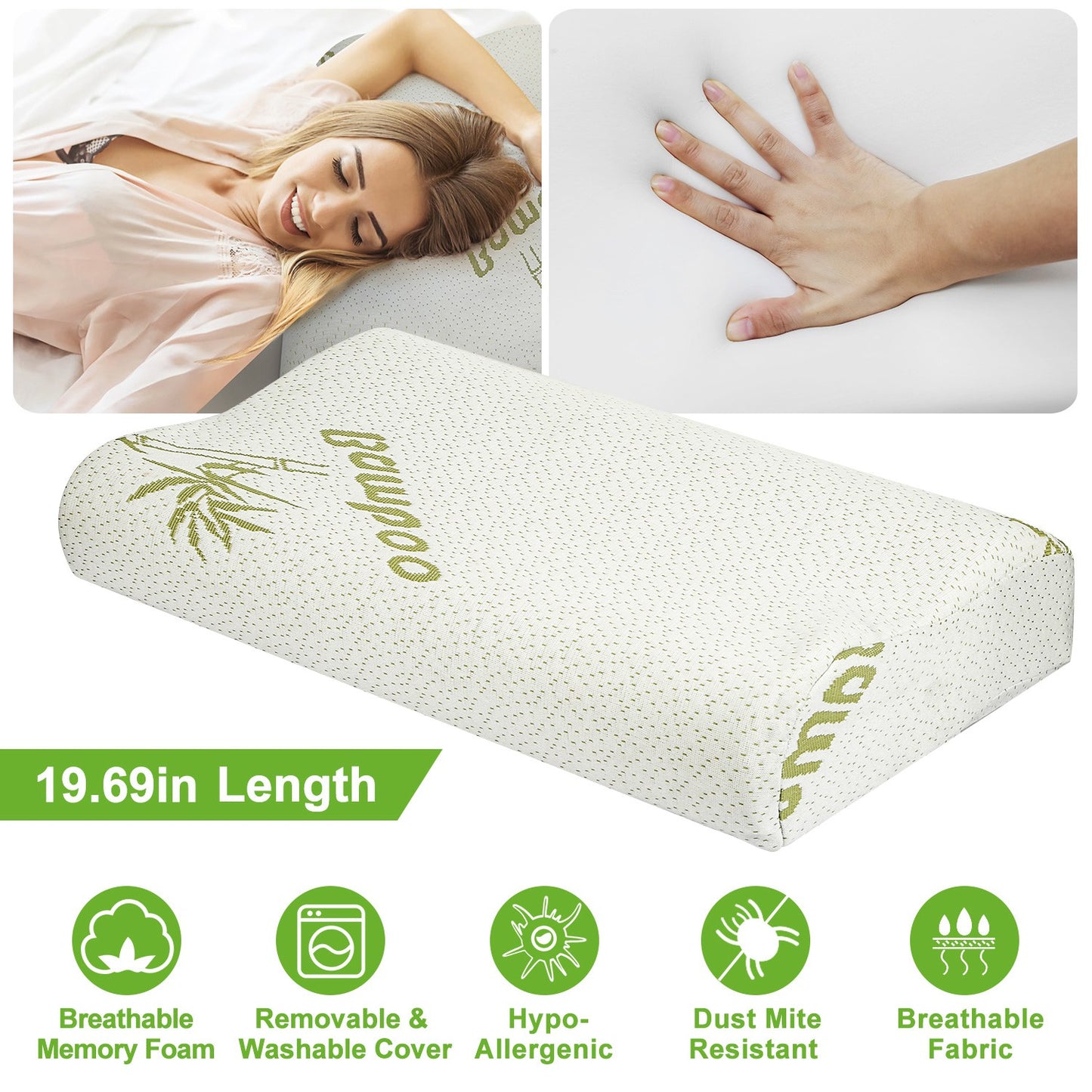 Bamboo Memory Foam Sleep Pillow Contoured Orthopedic Pillow