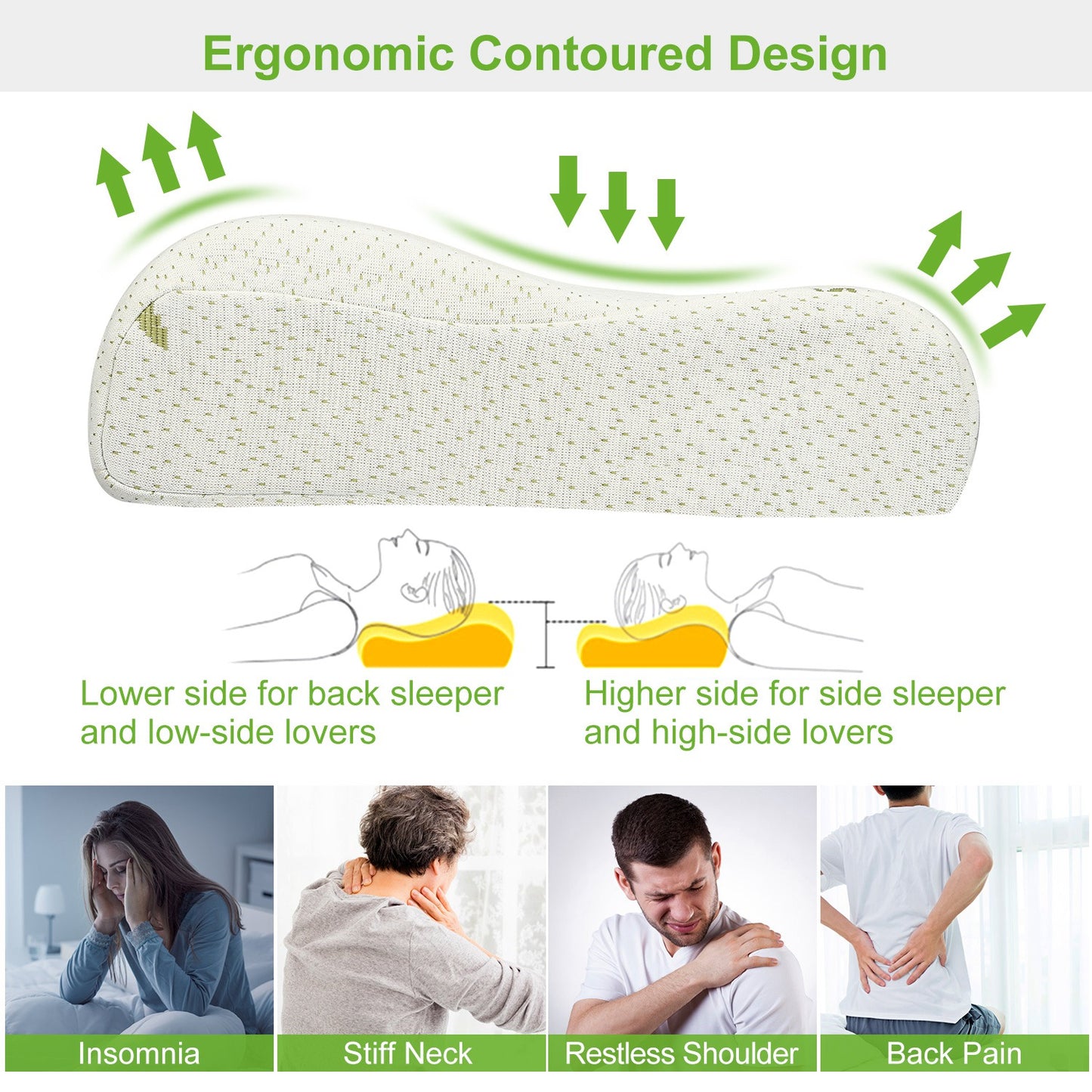 Bamboo Memory Foam Sleep Pillow Contoured Orthopedic Pillow