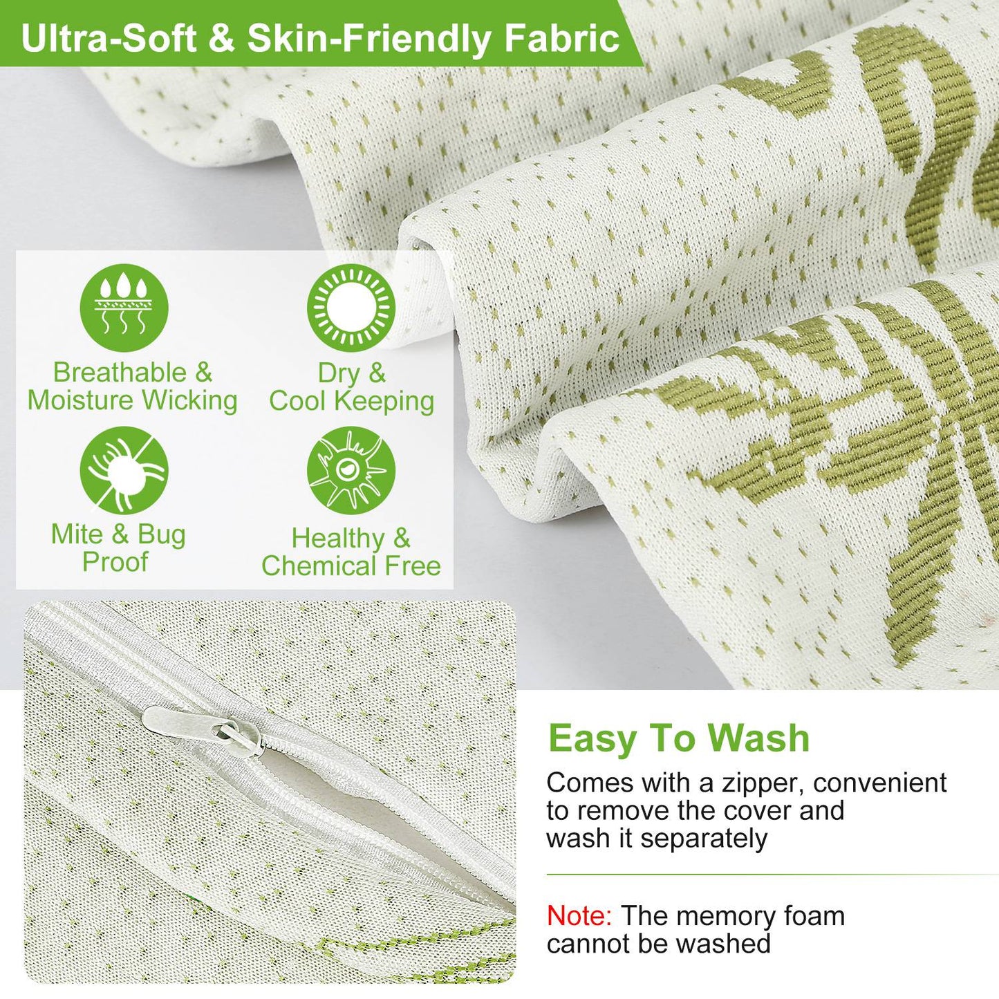 Bamboo Memory Foam Sleep Pillow Contoured Orthopedic Pillow