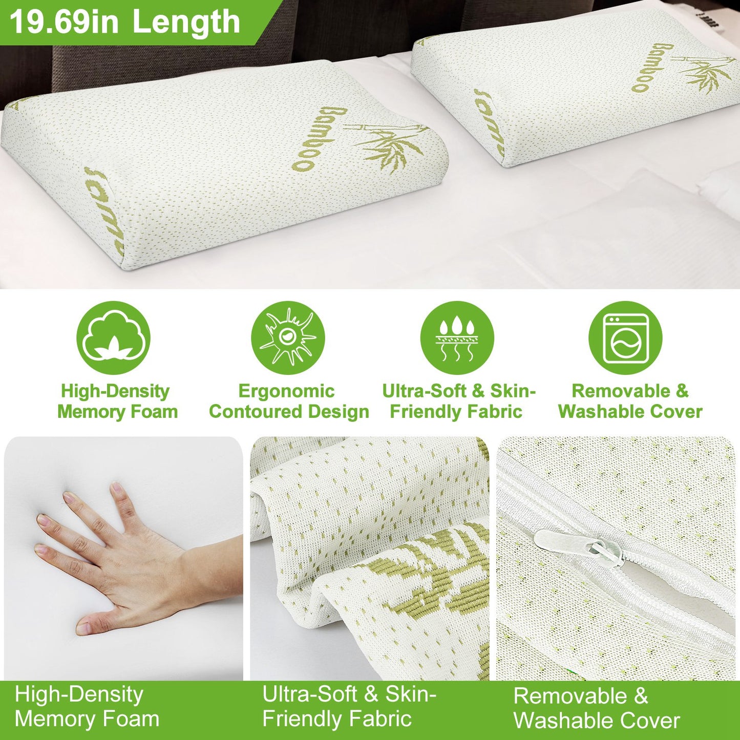 Bamboo Memory Foam Sleep Pillow Contoured Orthopedic Pillow