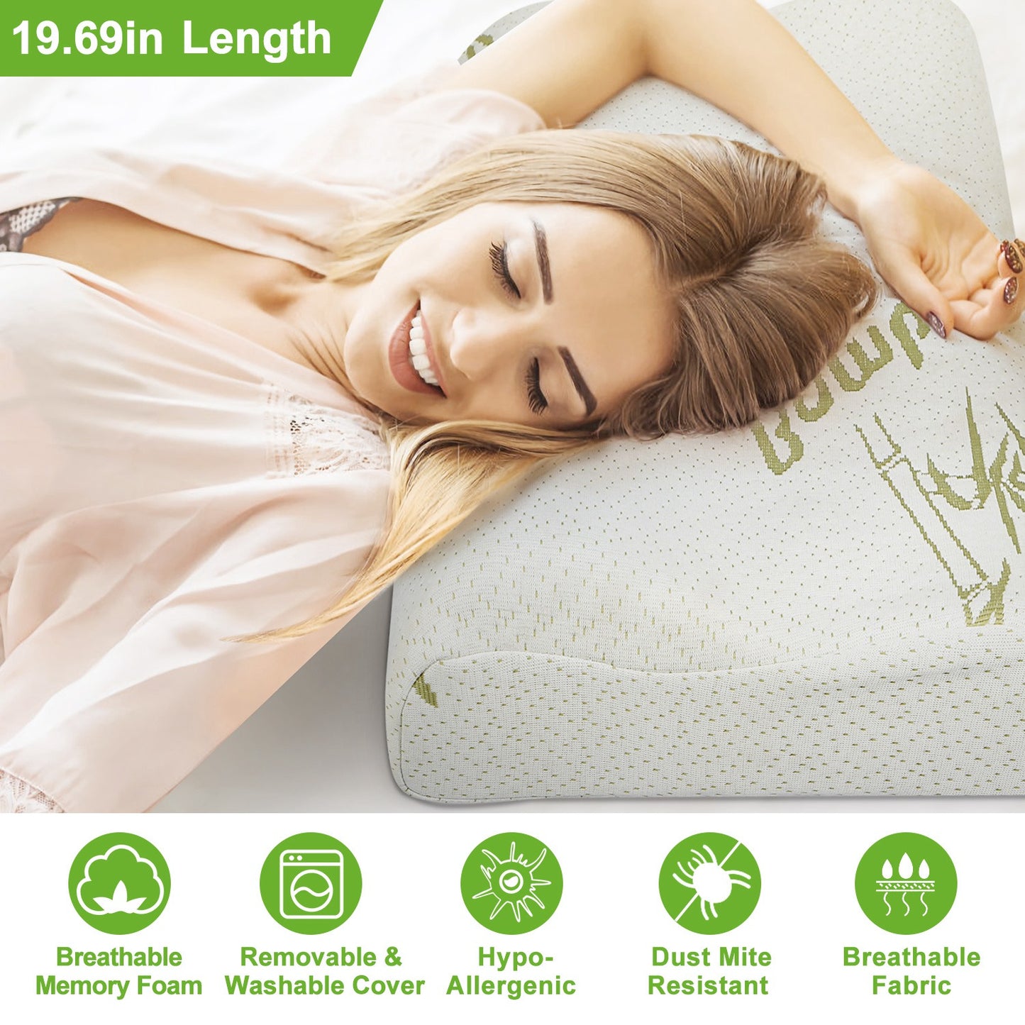 Bamboo Memory Foam Sleep Pillow Contoured Orthopedic Pillow