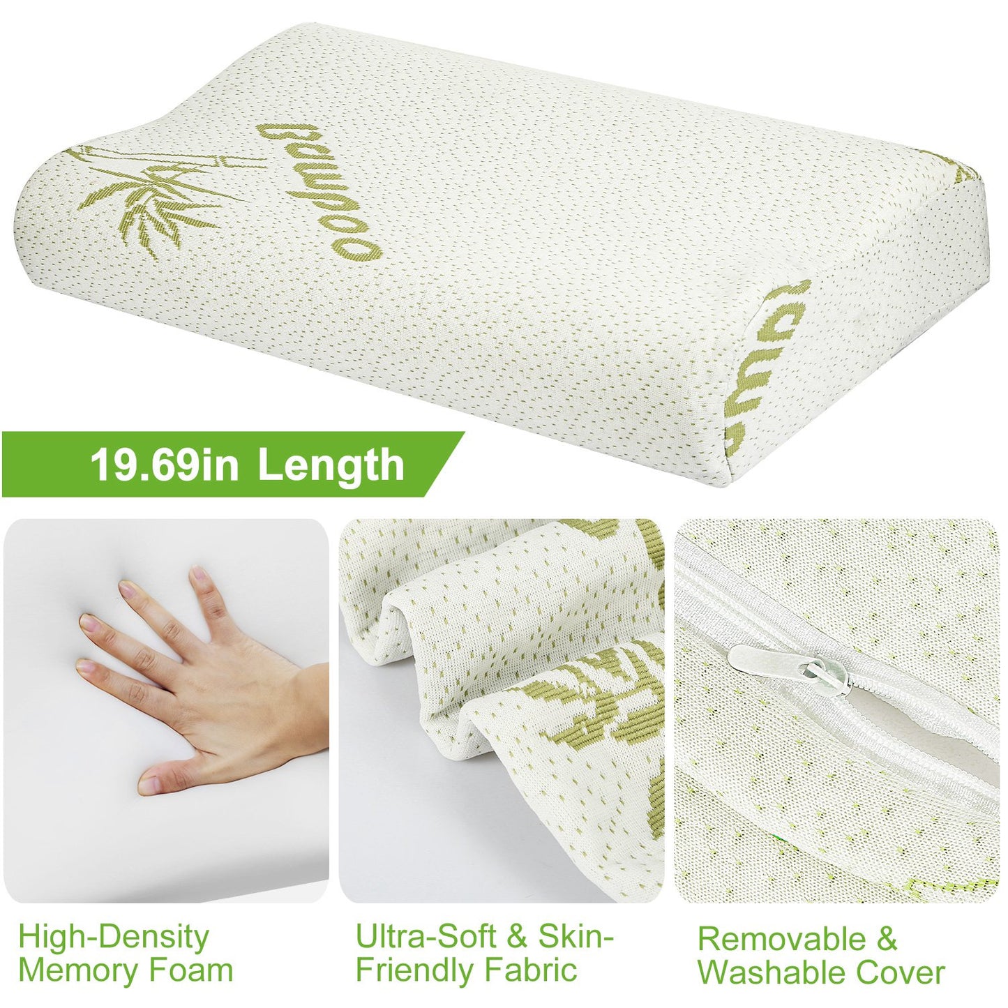 Bamboo Memory Foam Sleep Pillow Contoured Orthopedic Pillow