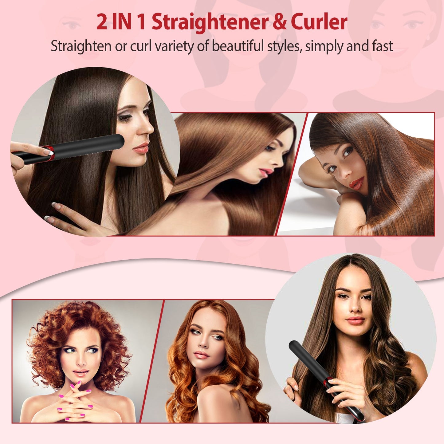 Hair Straightener Curling Iron 2 In 1 Twist Hair Straightener Ceramic Plate Hair Curler
