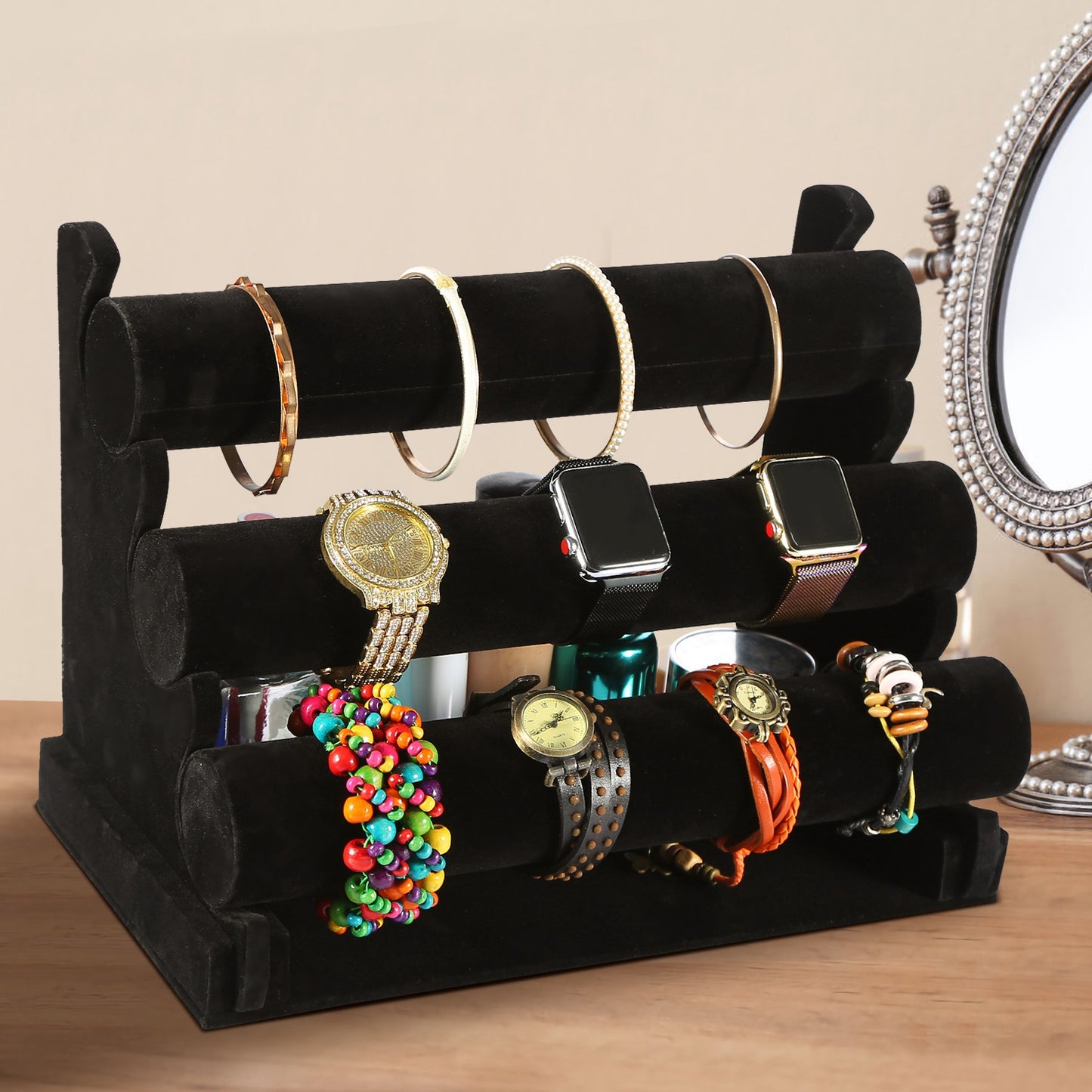3-Tier Velvet Jewelry Stand Removable Bracelet Holder