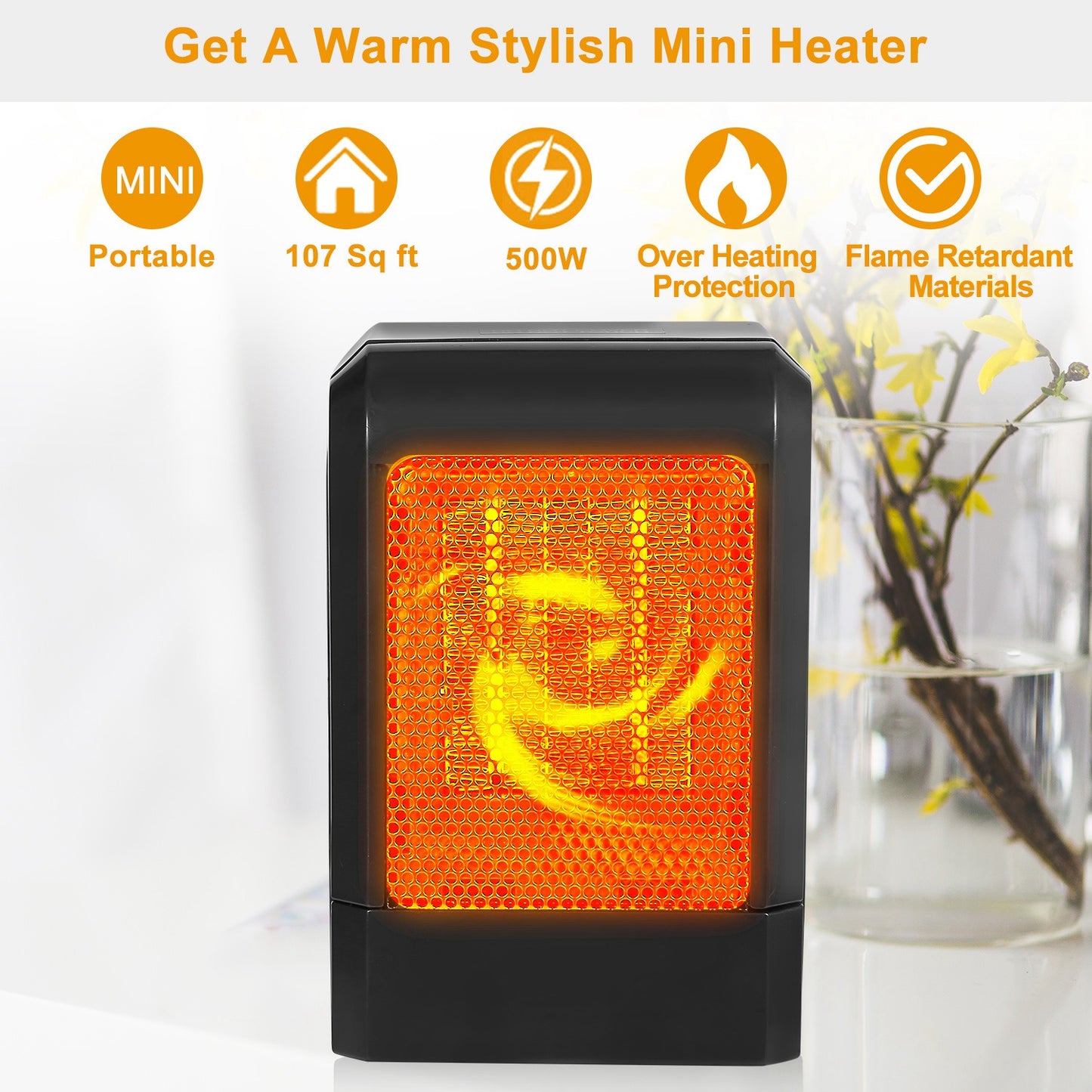 500W Portable Electric Heater PTC Ceramic Heating Fan