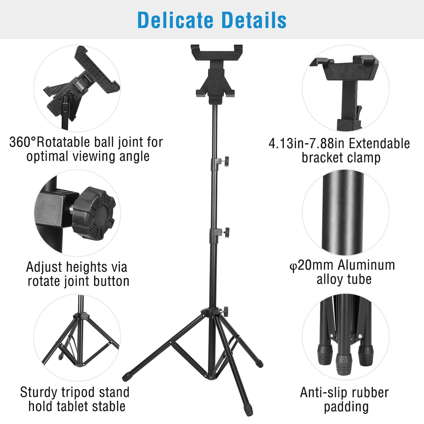 Tablet Mount 360 Degree Rotating Tablet Holder 59in Adjustable Tablet Tripod Stand