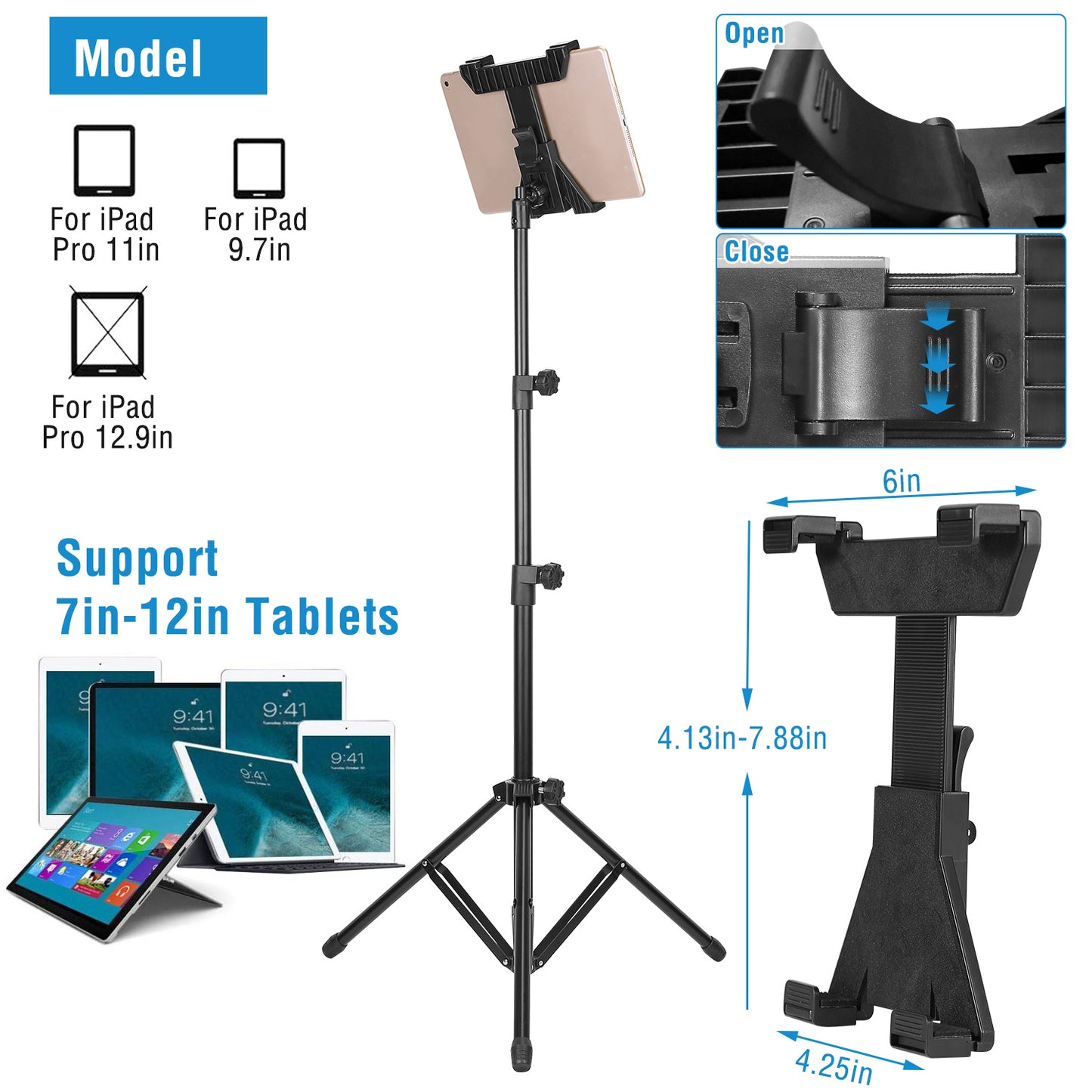 Tablet Mount 360 Degree Rotating Tablet Holder 59in Adjustable Tablet Tripod Stand