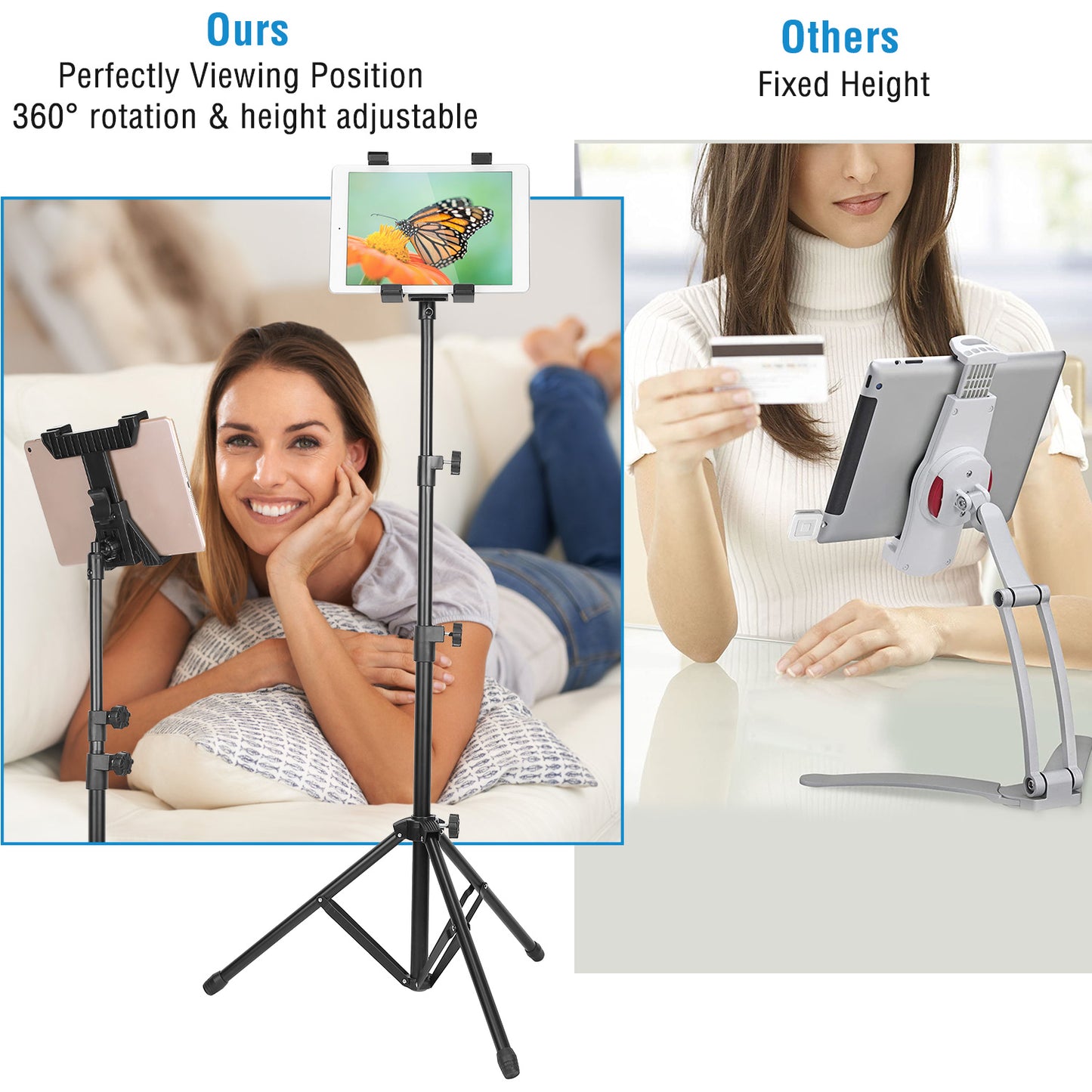 Tablet Mount 360 Degree Rotating Tablet Holder 59in Adjustable Tablet Tripod Stand