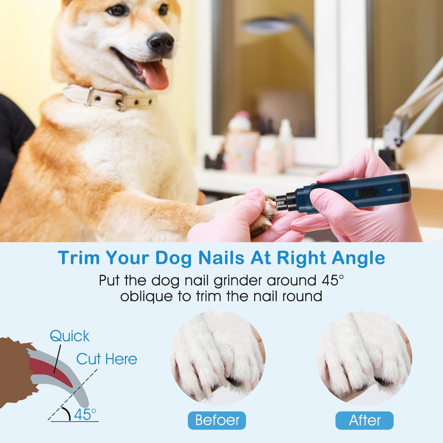 Dog Nail Grinder 2 Speeds Quiet USB Rechargeable Pet Nail Grinder