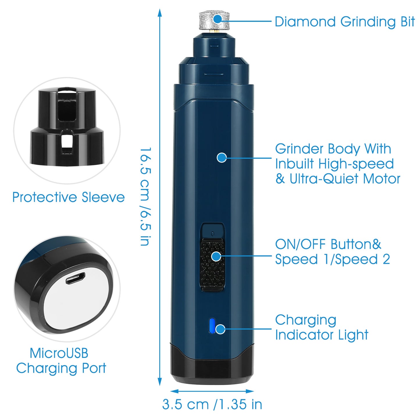 Dog Nail Grinder 2 Speeds Quiet USB Rechargeable Pet Nail Grinder